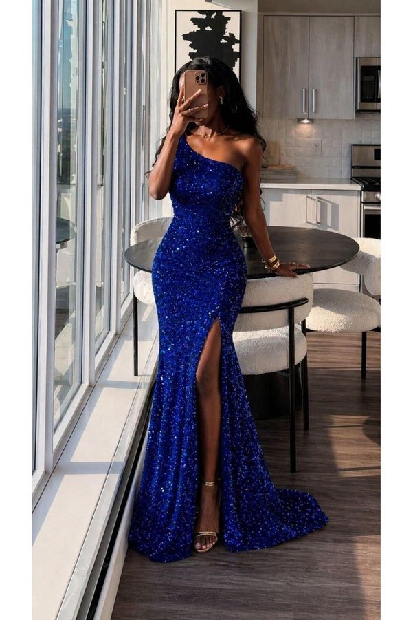 Modafeminen Trend Velvet Slit Dress Cobalt Blue 583150-2