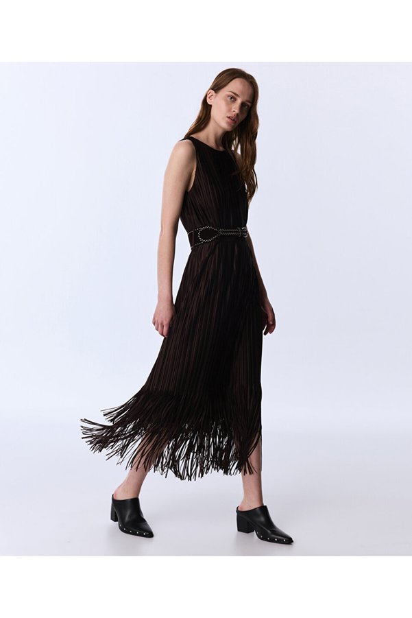 Twist Tasseled Dress with Belt Accessories