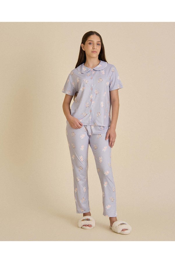 REDTAG Senior Girls blue Teddy Pajama Set