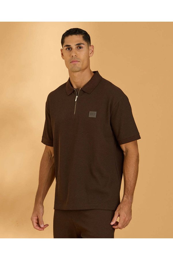 REDTAG Men Brown Lounge Polo T-shirt