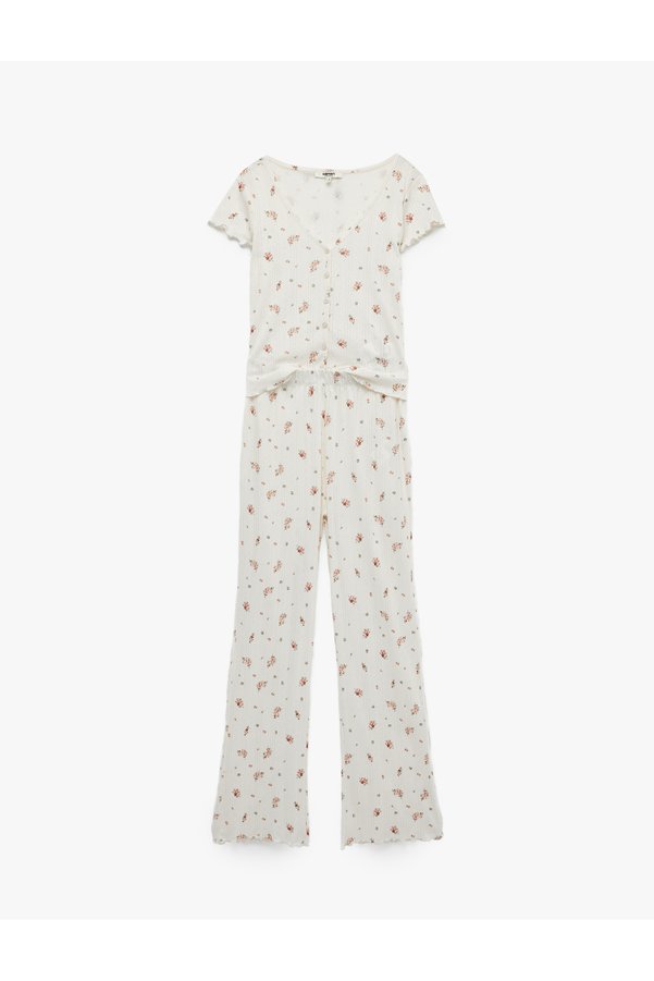 Koton Relaxed Fit Cotton Short Sleeve Floral Patterned Pajama Set