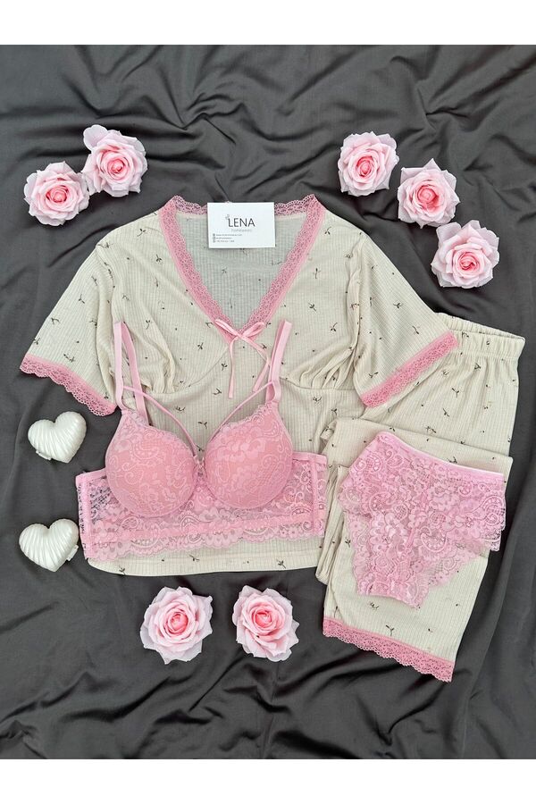 Lena Homewears Women's Patterned Short-Sleeved Pajama Set with Underwear