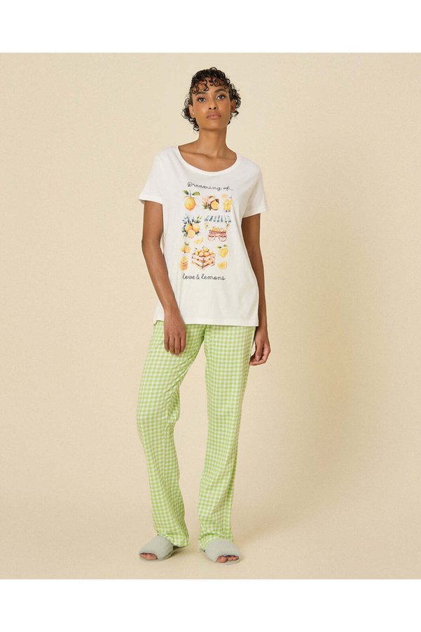 REDTAG Women White T-Shirt and Pajama Pants Set