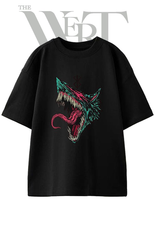 THEWERT Beast of Darkness Design Printed Unisex Black Oversize T-Shirt