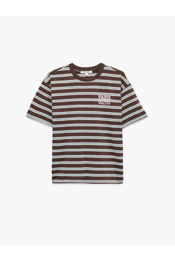 Koton Cotton Printed Crew Neck Comfortable Fit Striped T-Shirt