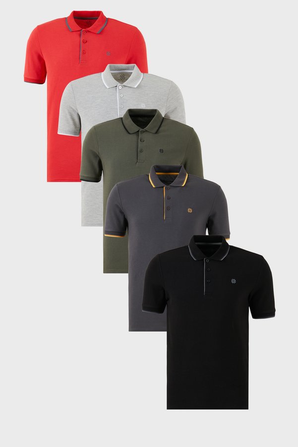 Buratti Cotton Regular Fit Stripe Detailed Buttoned Polo Collar 5 Pack t Shirt Men's t Shirt 5902118