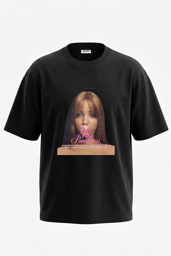 Anetos Pinkpantheress_2 Design Printed Oversize Black T-Shirt