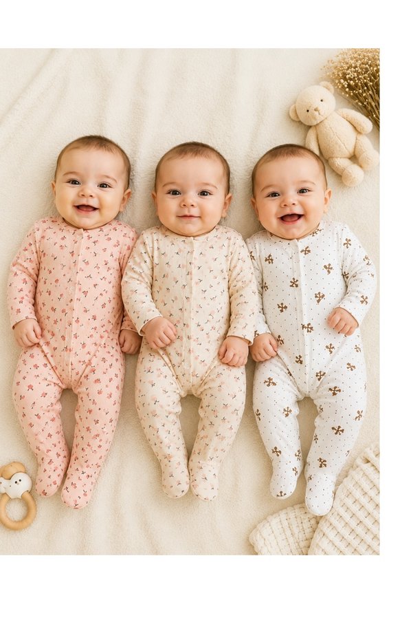 Mıdırık Baby Girl Patterned Colorful 3-Piece Romper Set Newborn Outfit 3-6 Months