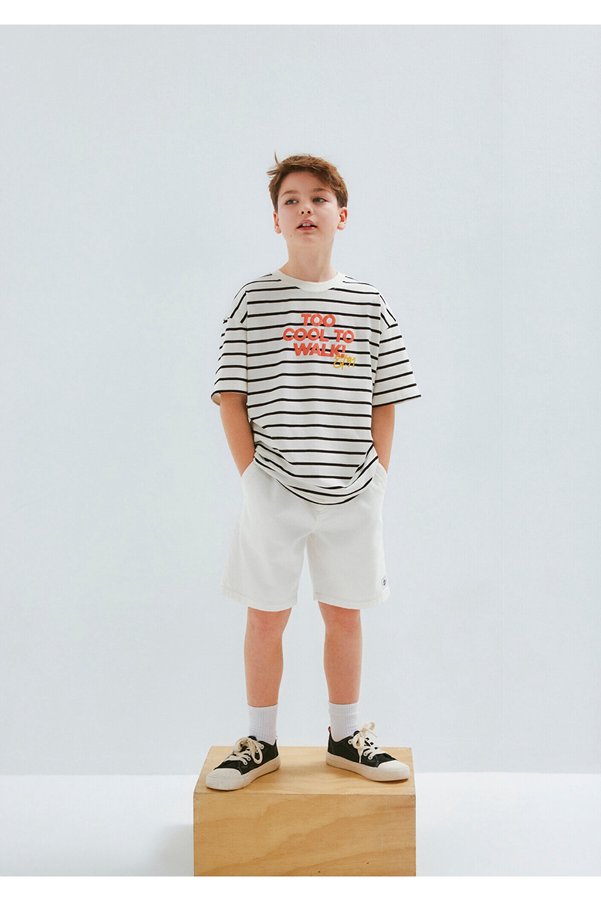 Mavi Printed Striped Ecru T-Shirt Oversize / Wide Cut 6610449-84041