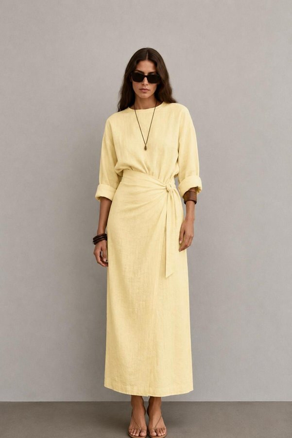 Avakado Side-Tie Top and Bottom Linen Blend Set