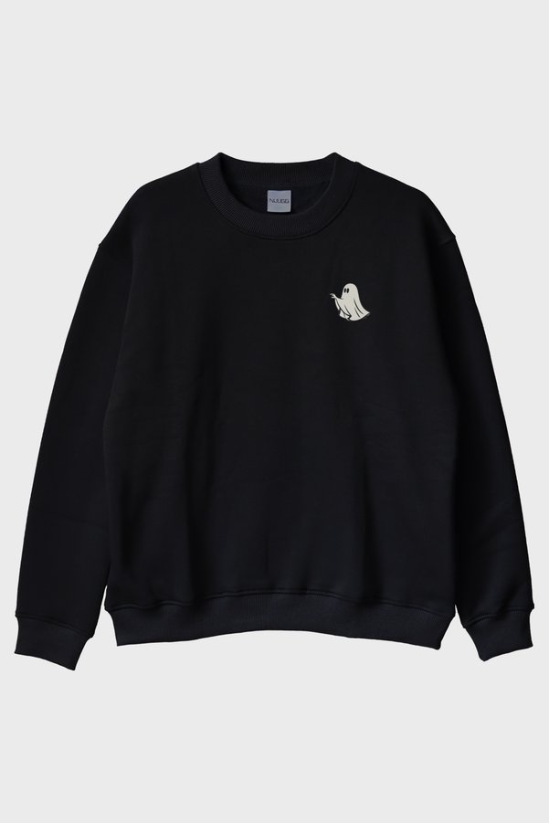lofux Cute Ghost Black Crew Neck Sweatshirt