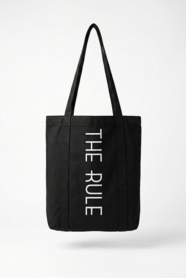 Unisex Siyah Tote Bag Baskılı Shopper Omuz Çantası