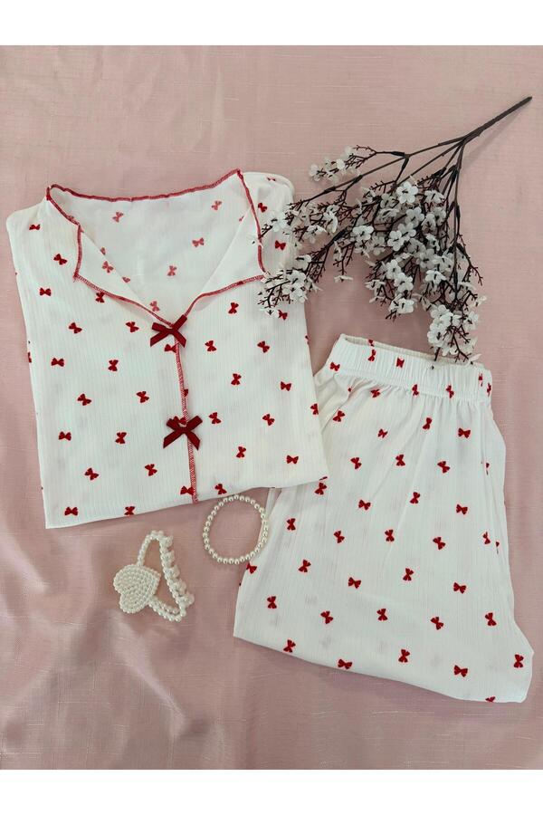 MH Moony Homewears Markie Red Ribbon Short Sleeve Shorts Summer Pajama Set