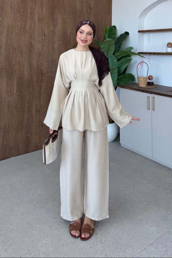 Şulemoda Giyim Nilda Linen Set Stone