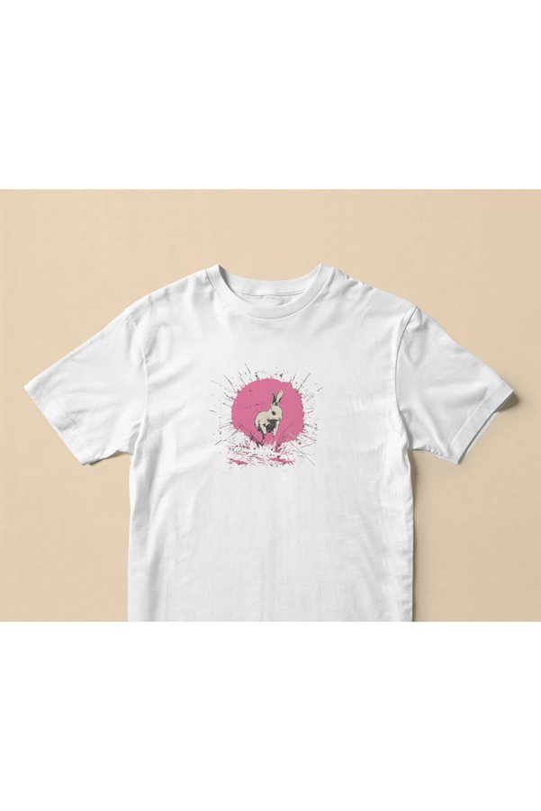 buzagi Run Rabbit Run Regular Unisex White T-Shirt