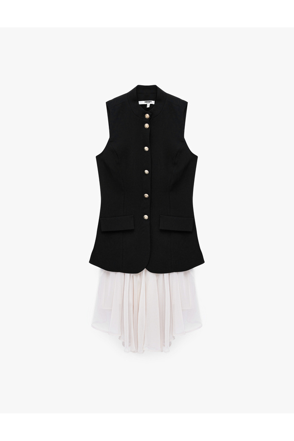 Koton Regular Fit Sleeveless High Collar Buttoned Vest Detailed Layered Dress with Pockets