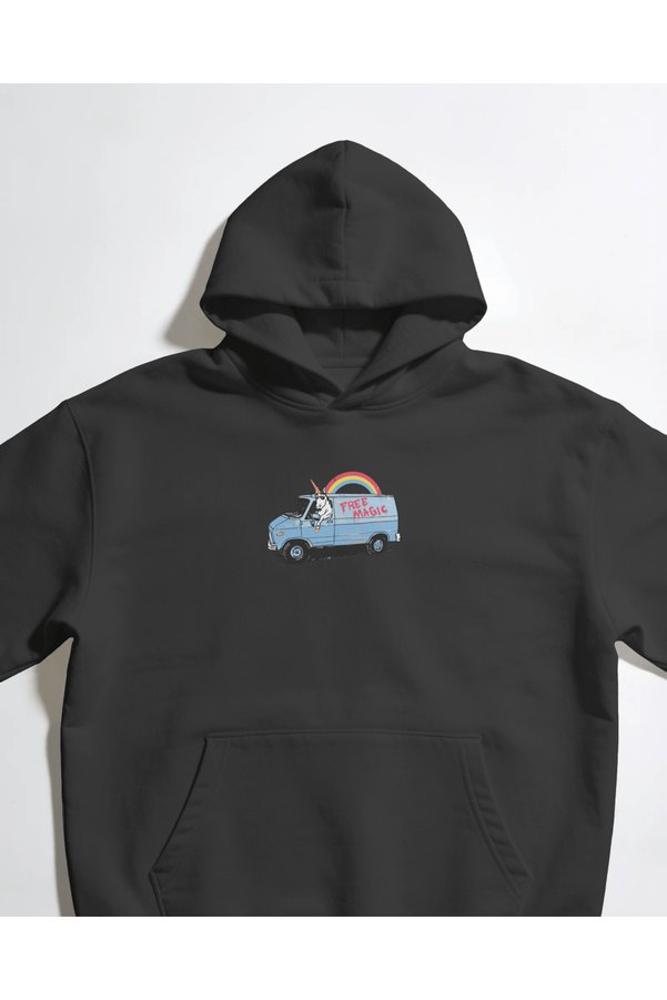 buzagi tasarım ürünleri Free Magic Unisex Black Sweatshirt