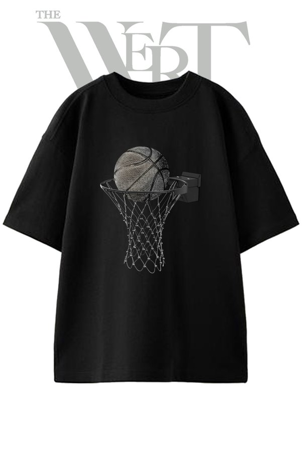 THEWERT Basketball Hoop Design Printed Unisex Black Oversize T-Shirt