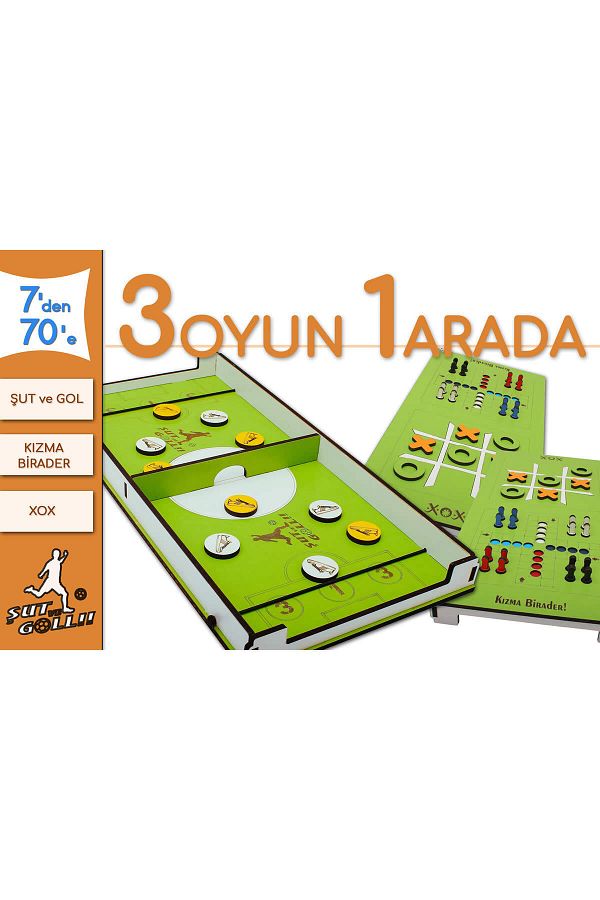 Plaket Home-Shooting and Goal Game, Ludo and Xox Game (Wooden 3-Piece Game Set) 1