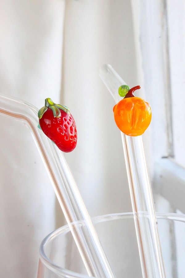 ADAMODART-Set of 2 Glass Straws with Strawberry & Apricot Figures 1