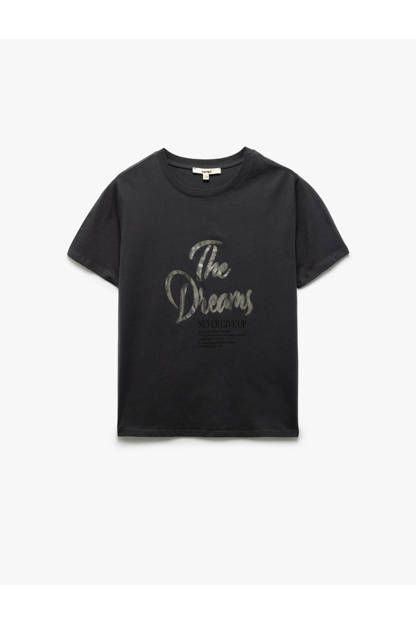Koton Crew Neck Anthracite Women's T-Shirt 5Sak50121Ek