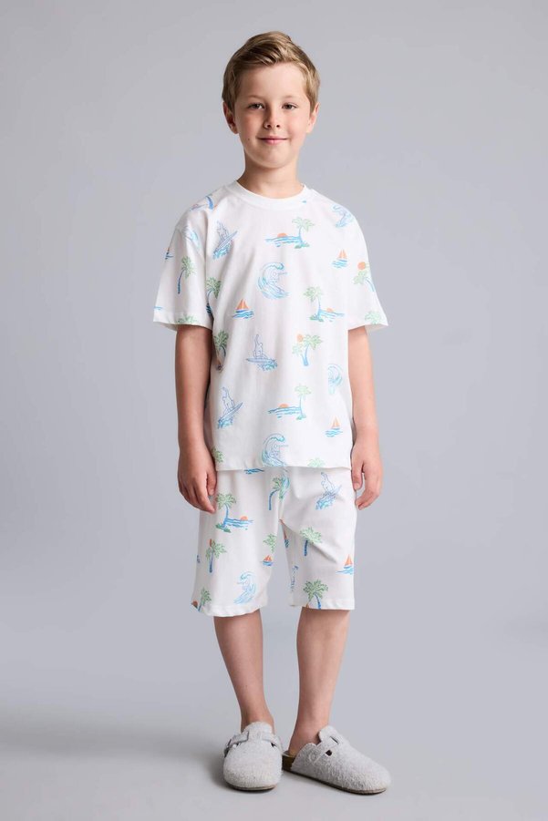 Defacto 100% Cotton Dinosaur Patterned 2-Piece Ecru Pajama Set for Baby Boy H5396A826Hs
