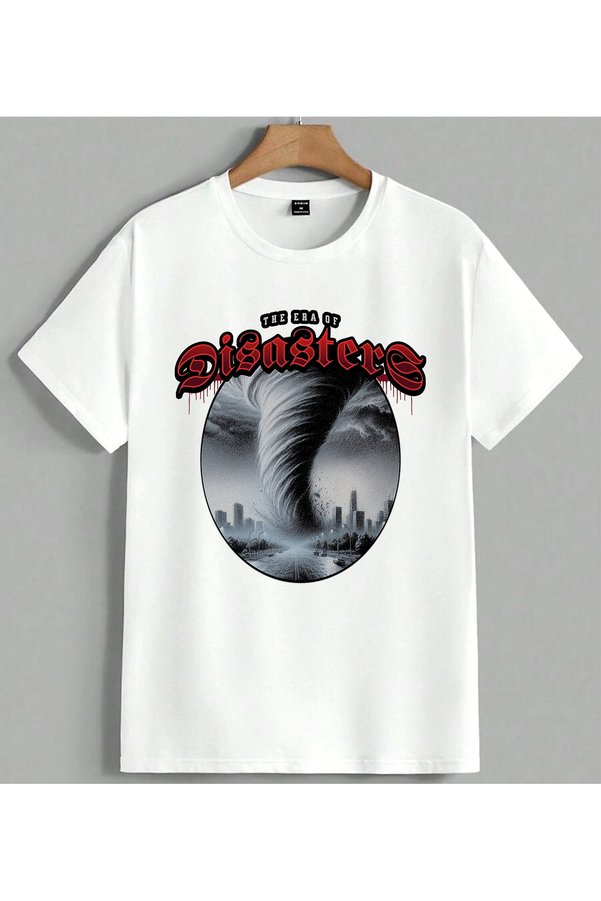 ELFERA Kasirga Disaster the Era of Printed Unisex Oversize T-Shirt White
