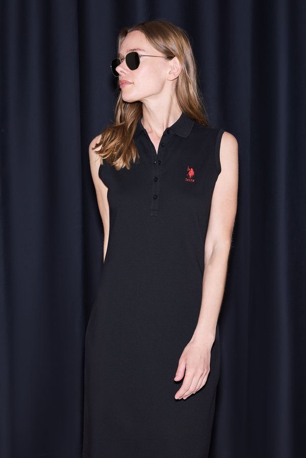 U.S. Polo Assn. Women's Black Polo Collar Knitted Dress 50323571-Vr046