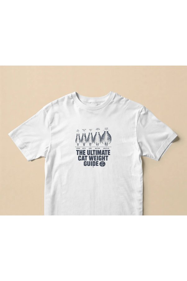 buzagi Cat Weight Guide Oversize Unisex White T-Shirt