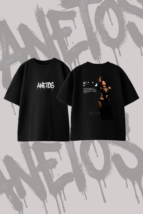 Anetos Sza Artist Design Back Printed Cotton Black Oversize T-Shirt