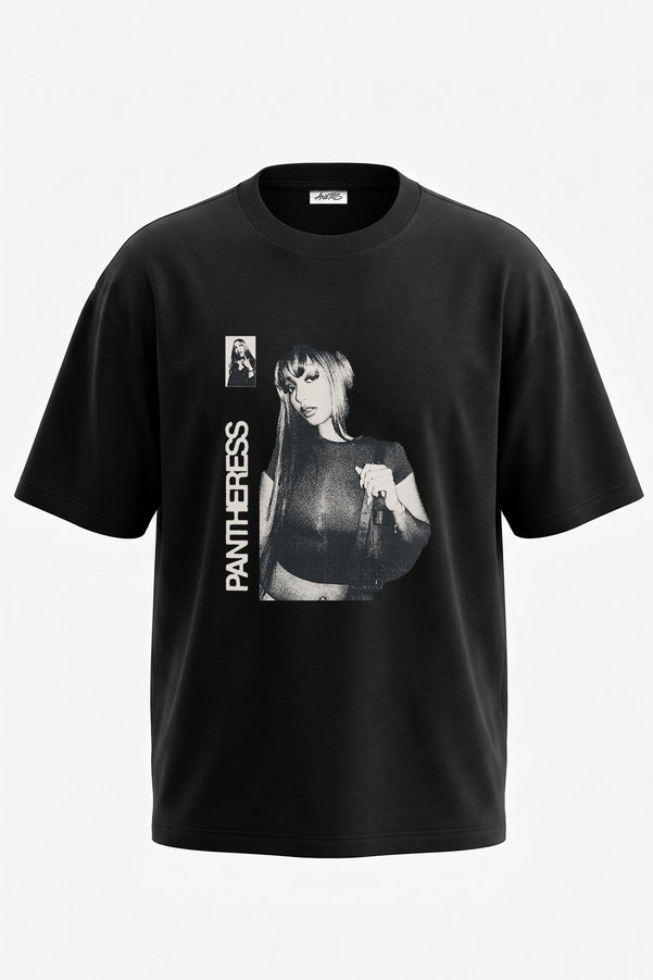 Anetos Pantheress Design Printed Oversize Black T-Shirt