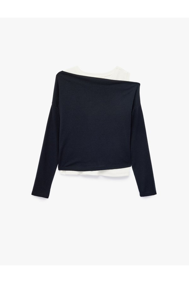 Koton Slim Fit Viscose Blended Asymmetrical Collar Long Sleeve Layered T-Shirt