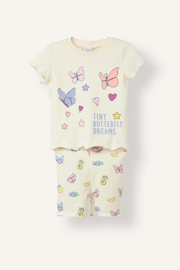 Defacto Printed Curly Edge Ribbed Camisole Shorts 2-Piece Pajama Set Baby Girl H9310A526Sm
