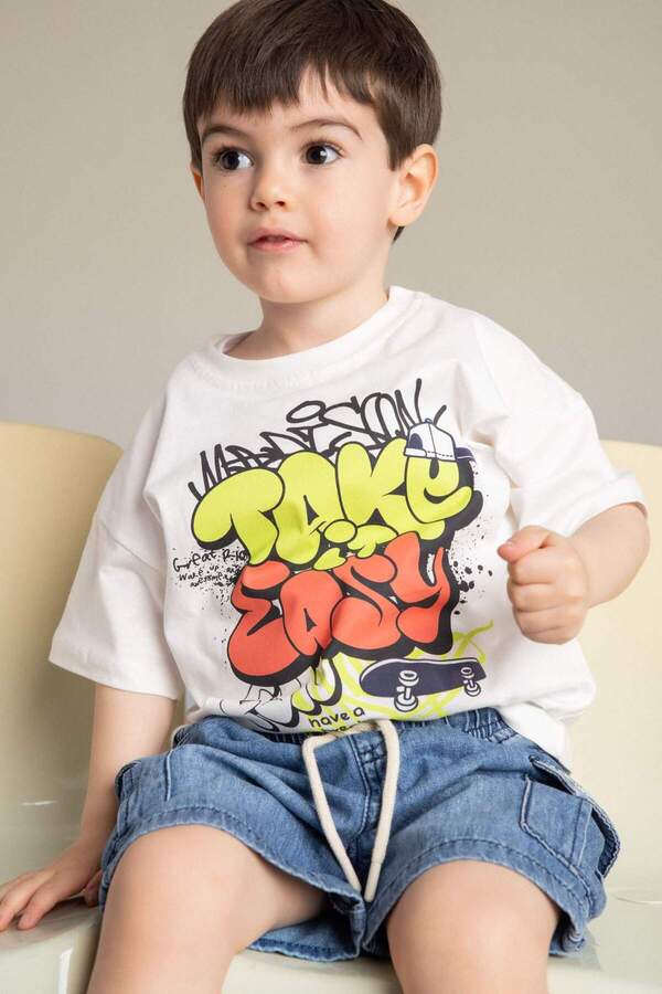 Defacto 100% Cotton Skateboard Printed T-Shirt for Baby Boy G9919A526Sm