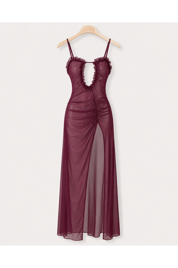 777 MIRACOLO Burgundy Deep Chest and Leg Cutout Nightgown Set