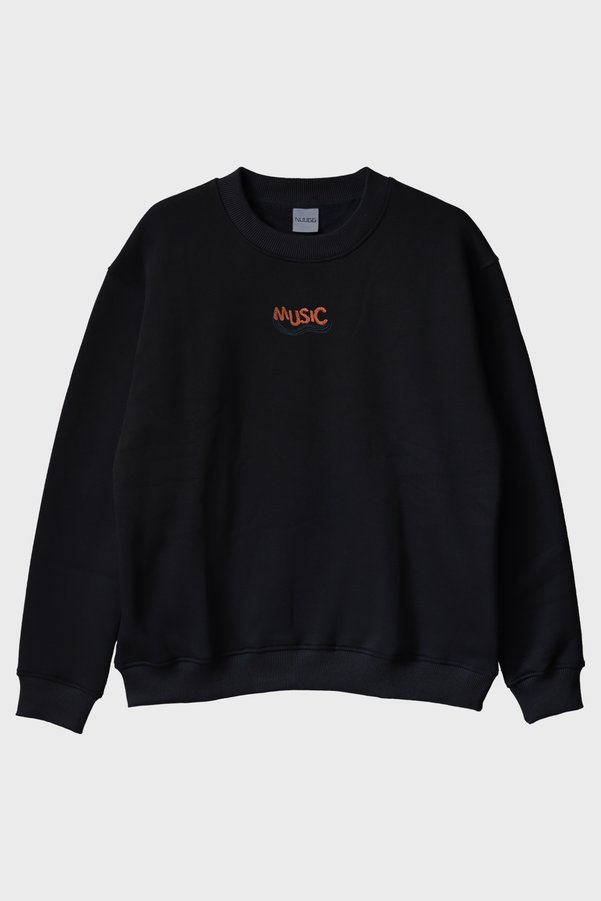 lofux Turuncu Music Embroidered Music Crew Neck Sweatshirt