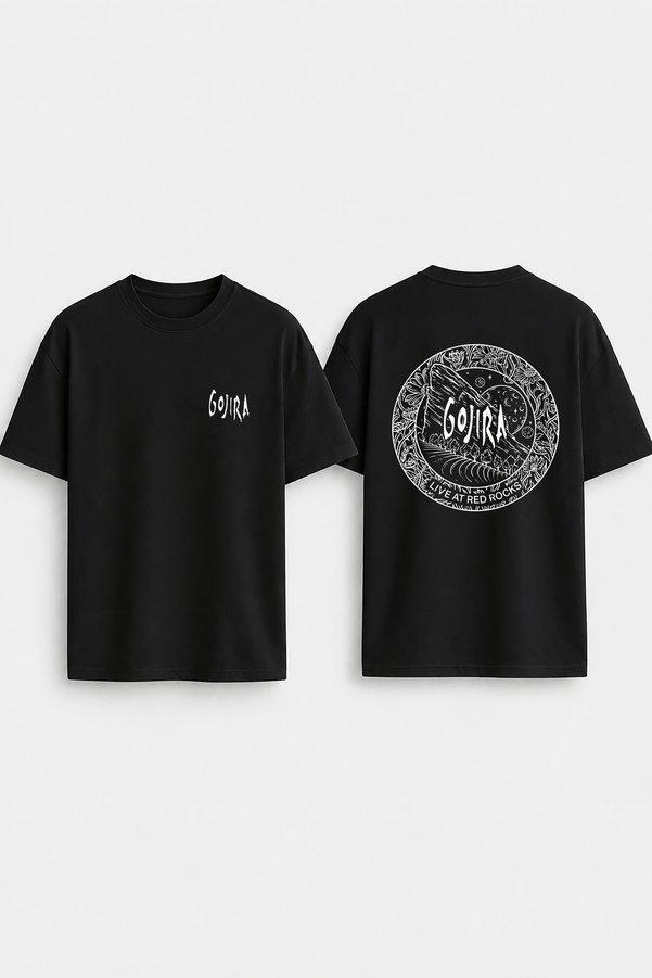 cesita Gojira Printed Crew Neck Oversize Black T-Shirt