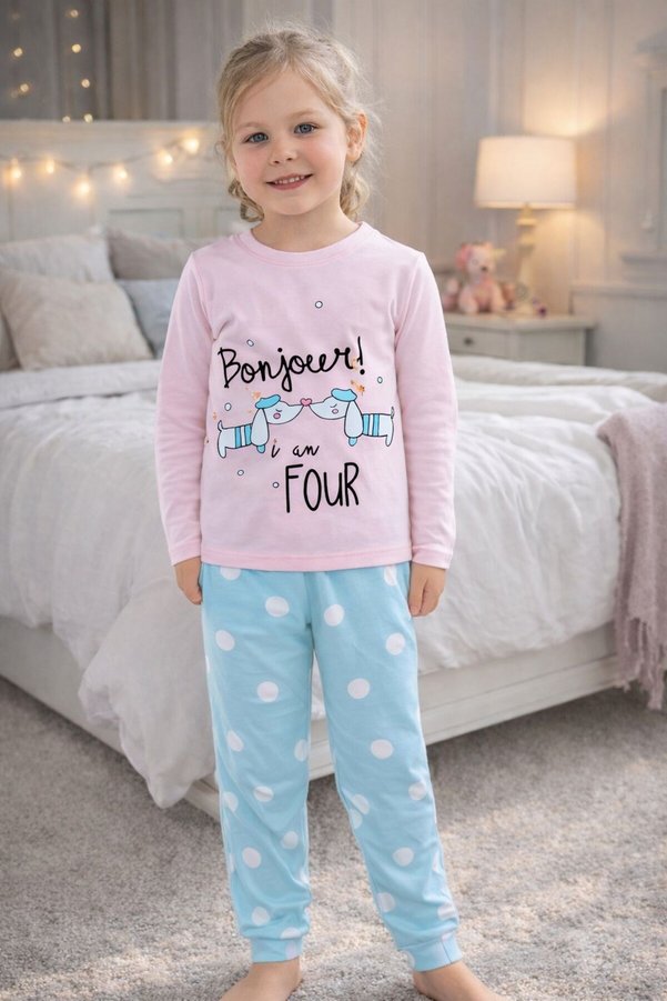 ELMASS Diamond girl bonjour print pajama set 1-13 years multi-color