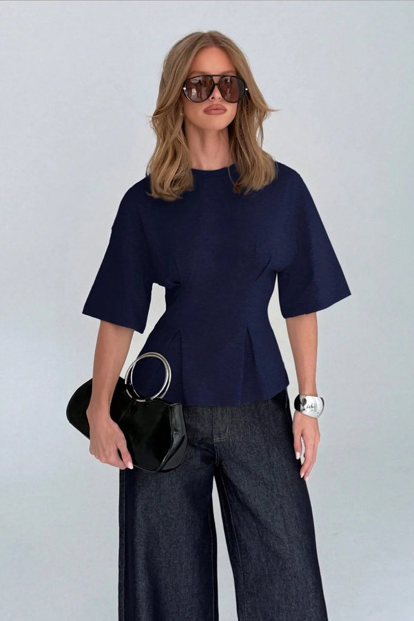 Tarz Cool Women's Oversize Basic T-Shirt with Pleated Detail, Comfortable Cut, Casual Stylish Combination