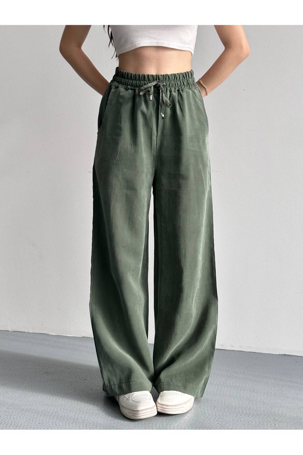 Generic Brands Tencel Fabric High Waist Loose Leg Casual Pants