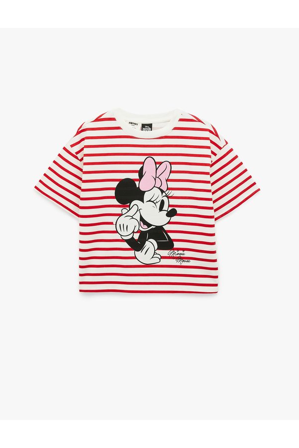 Koton Licensed Minnie Mouse Printed Short Sleeve Crew Neck Cotton Striped T-Shirt
