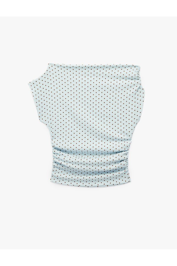 Koton Bürümcük Fabric Asymmetric Collar Short Sleeve Draped Slim Fit Polka Dot Blouse