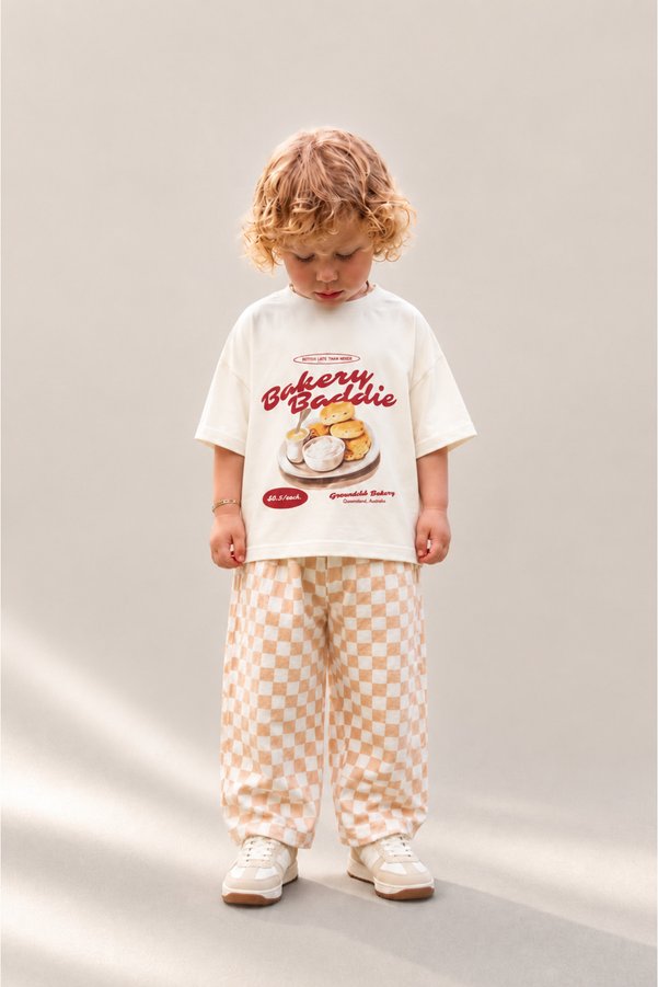 minimorakids Unisex Children's Checkered Patterned Cotton Woven Fabric Summer Trousers + T-Shirt Set