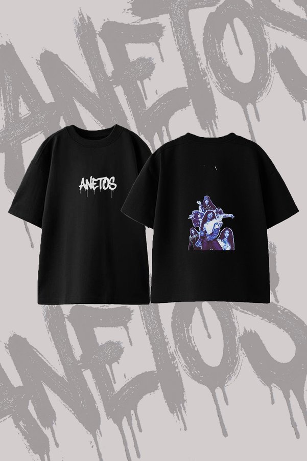 Anetos Sza Artist_1 Design Back Printed Cotton Black Oversize T-Shirt