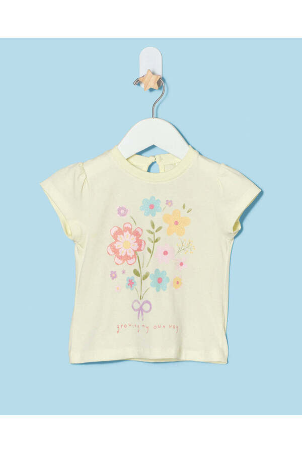 REDTAG Infant Girls Yellow Chest Print Jersey T-Shirt