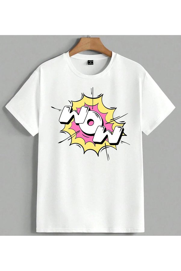 ELFERA Wow Expression Funny Face Pop Printed Unisex Oversize T-Shirt White