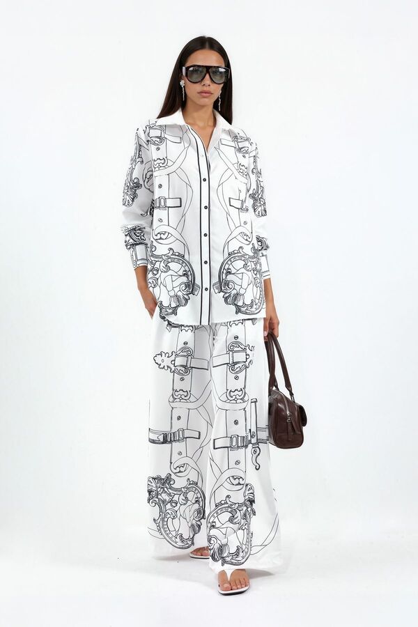 Hiccup Msn Patterned Shirt and Wide-Legged Pants Set