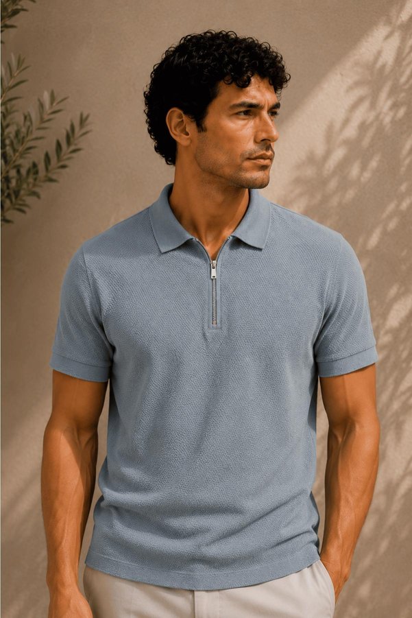 ALEXANDERGARDI Short Sleeve Zippered Polo Collar T-Shirt