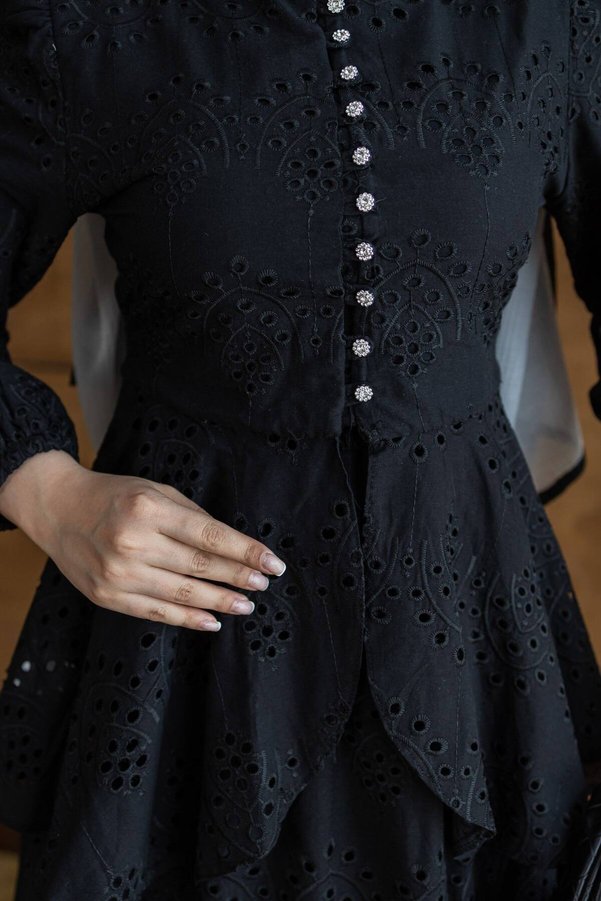PİNK FLY Belt Detailed, Buttoned Front, Ruffled, High Collar Women's Double Brode Scallop Suit