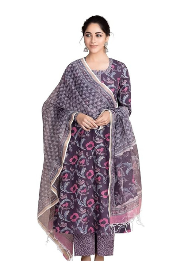 MYSMAR Purple Viscose Rayon Kameez Salwar & Dupatta - VRN1015 | Purple-Size-M-38-Inches
